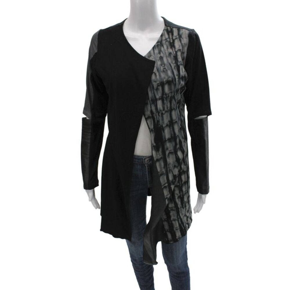 Rock N Karma Women Cardigan Black Rayon V Neck Geometric Long Sleeve Size M